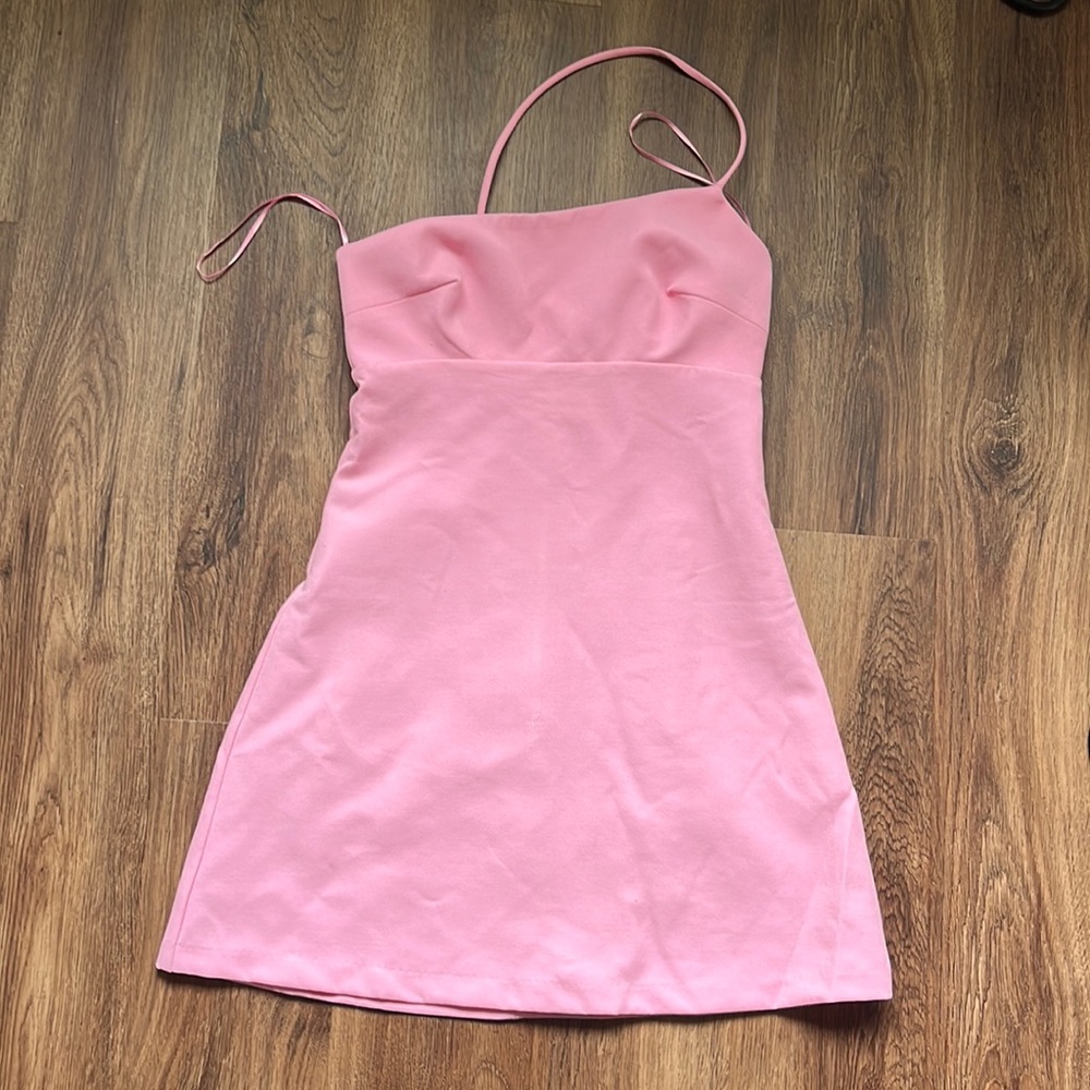 pink zara one shoulder mini dress
